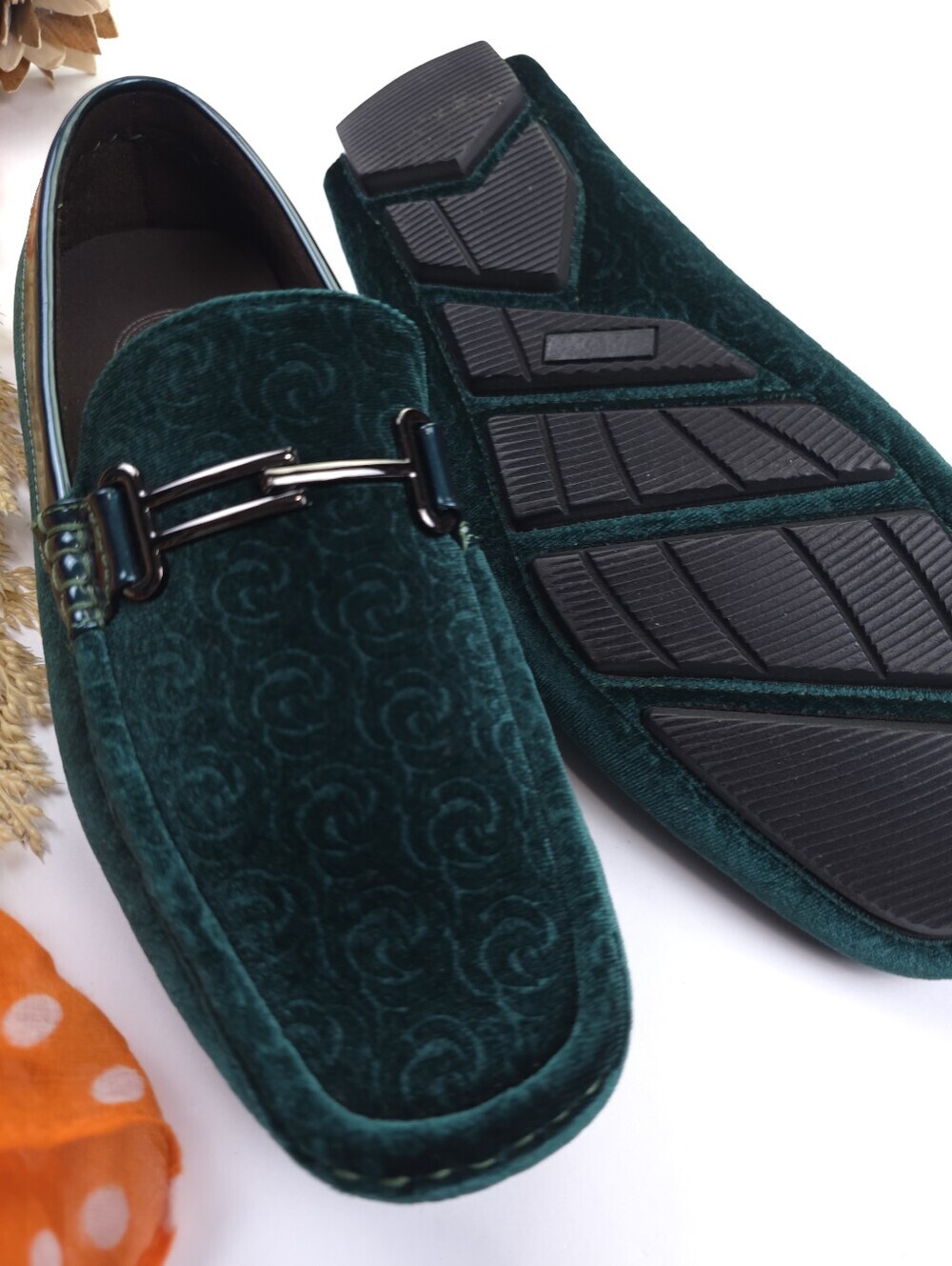 Amalfi Men's Emerald Green Velvet Bit Driving Loafers Sz 7.5m